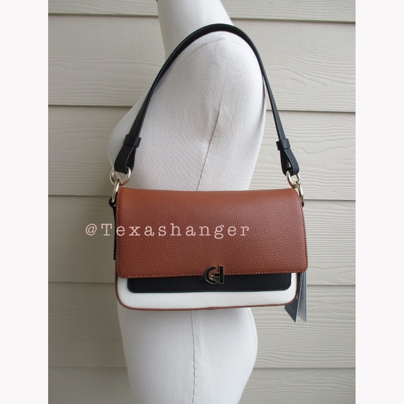 NWT Cole Haan Mini Leather Shoulder Bag Black/White/British Tan - Picture 9 of 16